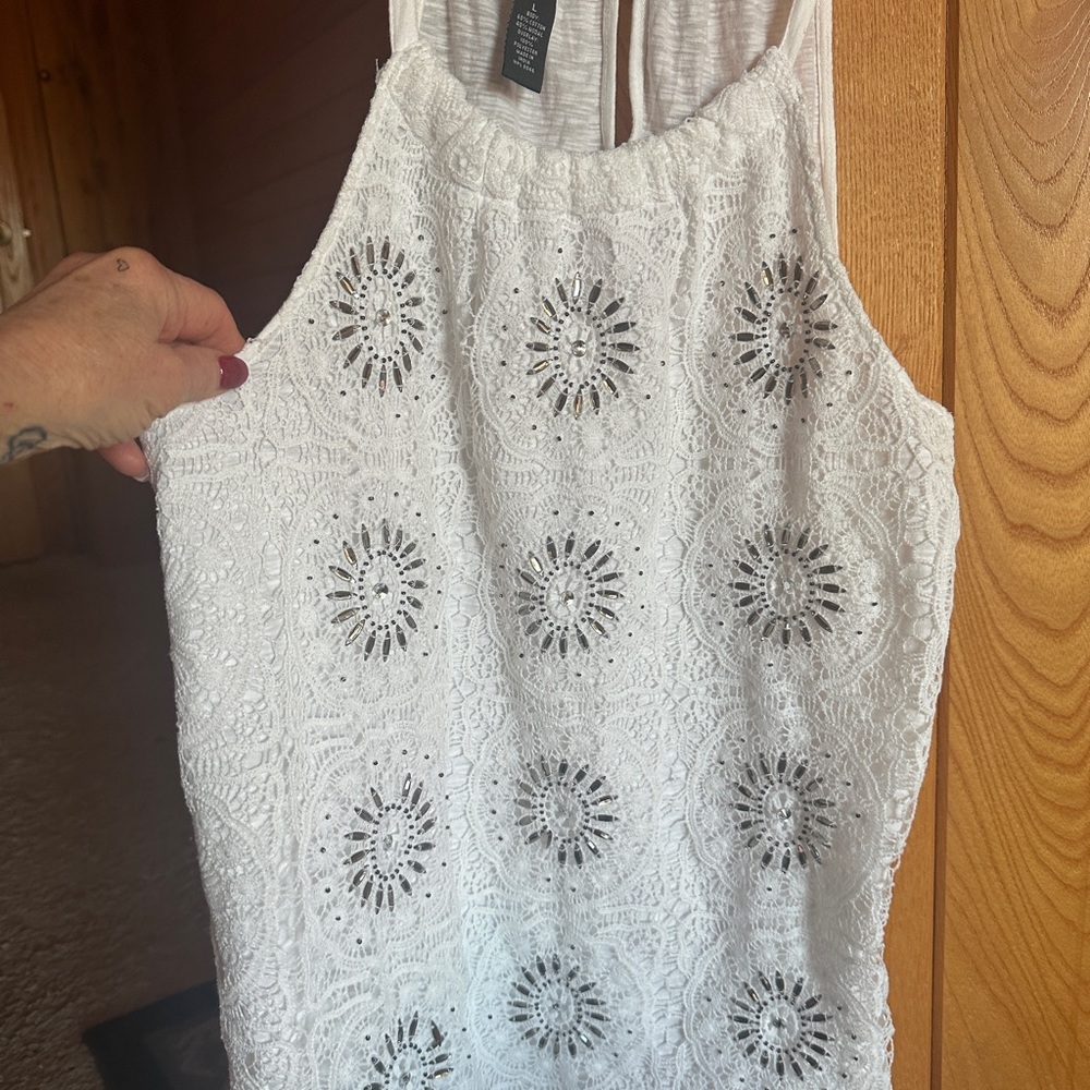 INC International Concepts White Crochet Top